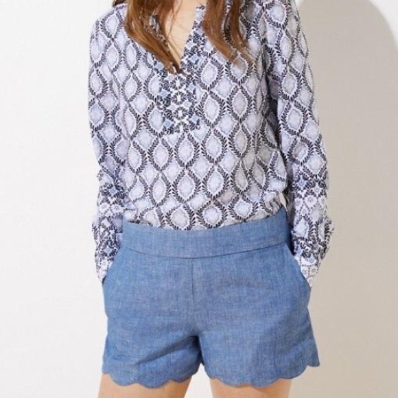 LAST CALL! LOFT Scalloped Hem Chambray Shorts - Picture 1 of 7